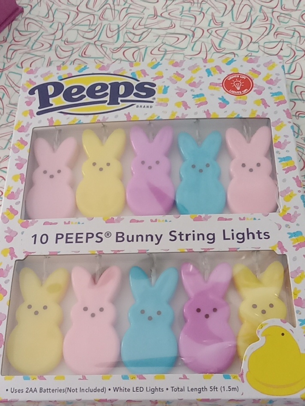 Peeps Multicolor Bunny String Lights - Decorative Holiday LED Garland New
